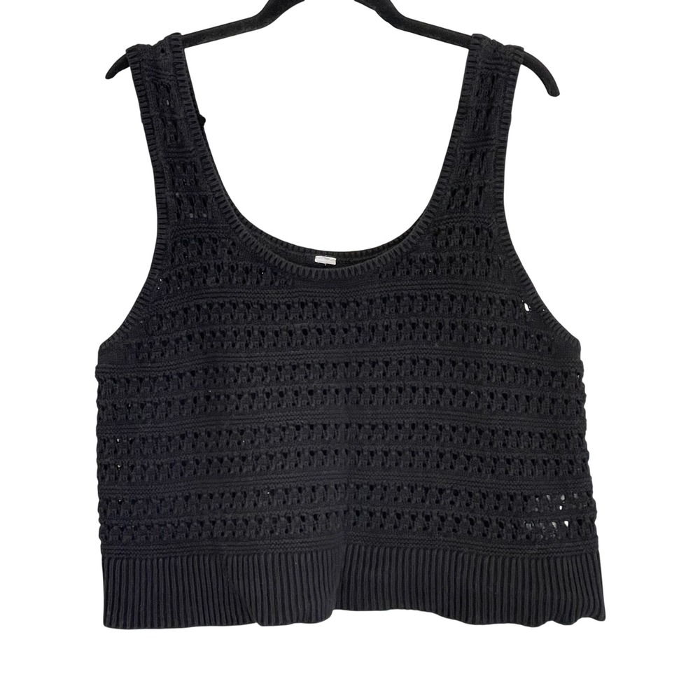 Gap Women 2X Black Crochet Knit Tank‎ Top Scoop Neck 100% Cotton Sleeveless